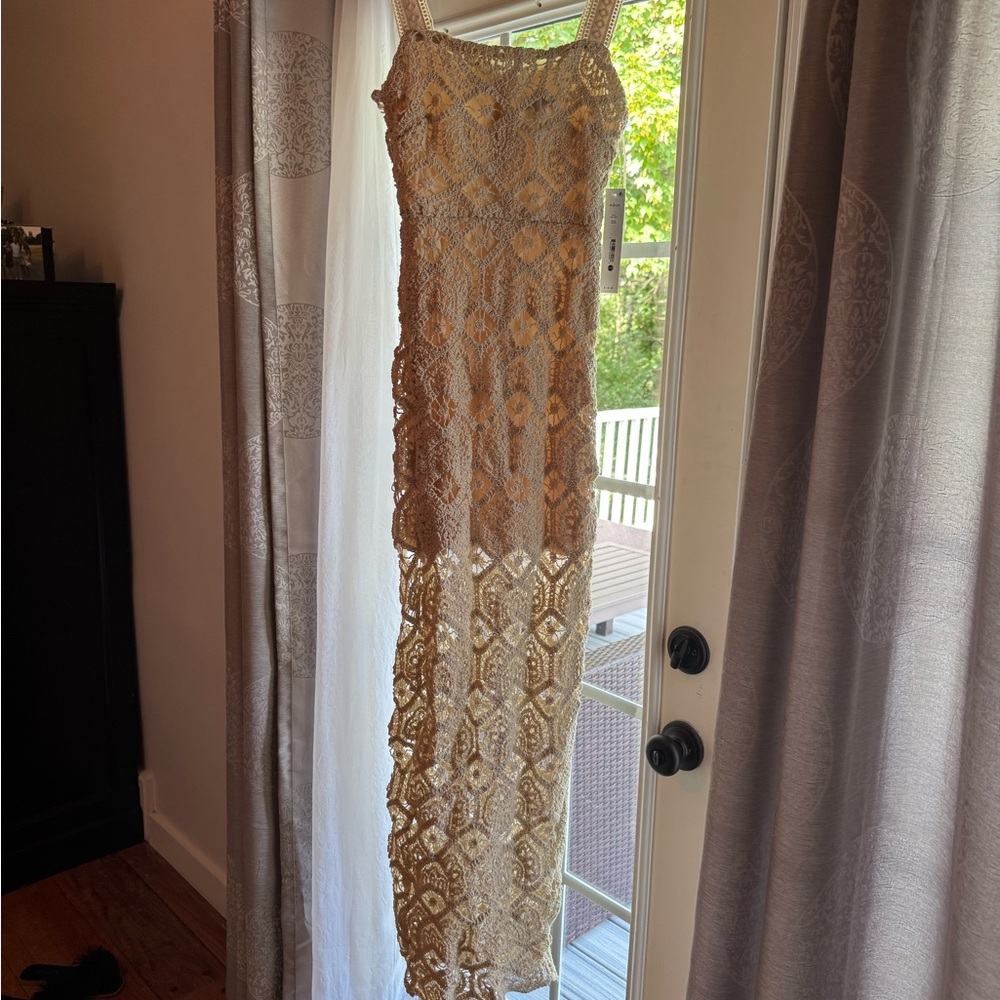 Aqua Lace Maxi Dress in Cream